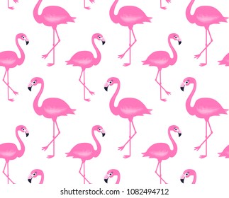 Vector pink flamingo seamless pattern. Summer tropical background. 