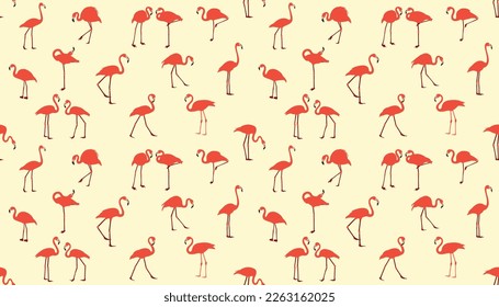 Vector pink flamingo seamless pattern. Summer tropical background. elegant flamingo birds family.