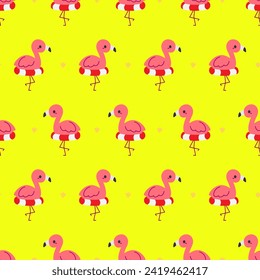 Vector pink flamingo seamless pattern. Summer tropical background