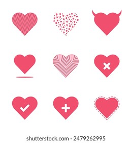 Vector Pink Flat Heart Collection