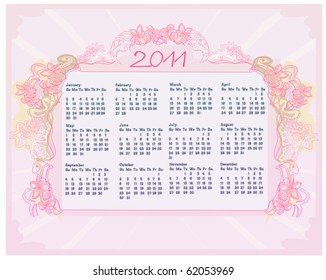 Vector pink floral calendar 2011