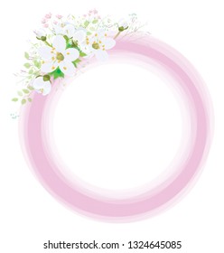 Vector pink, floral  circle  frame isolated on white.