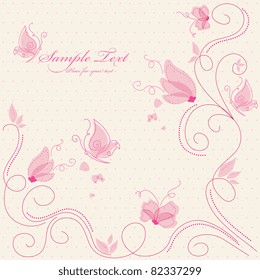 Vector pink floral greeting card