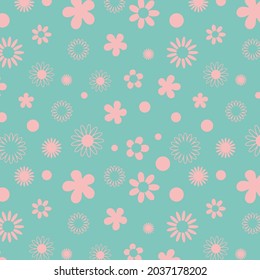 Vector pink floral pattern on light blue background