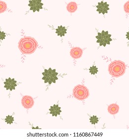 vector pink floral pattern with roses and succulents