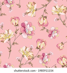 vector Pink  Floral seamless pattern on pink background