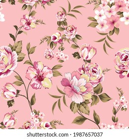 vector Pink Floral sin soldadura patrón en fondo rosa