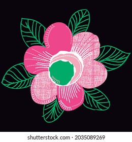 flor rosa vectorial y fondo negro