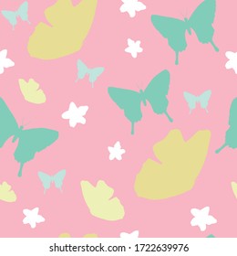 Vector pink flower and butterfly seamless pattern background. Perfect for fabric, scrapbooking, and wallpaper projects