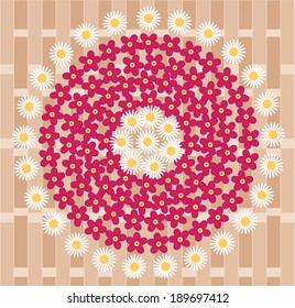 Vector of Pink Flower and daisy flower on wood