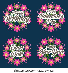 Vector pink flower greeting card and invitation template for birthday or valentine day and happy new year.