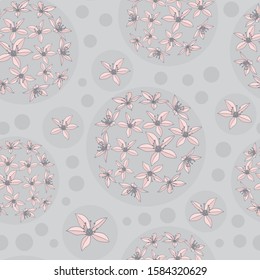 Vector pink flower grey boobles background seamless pattern print