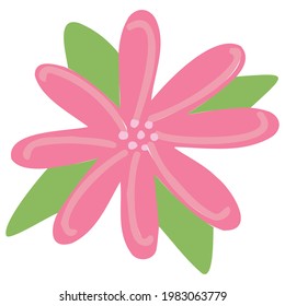 Vector pink flower of interesting shape with green petals. Flowers for the design of children's cards, banners, printing on fabric.