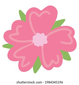 Vector pink flower of interesting shape with green petals. Flowers for the design of children's cards, banners, printing on fabric.
