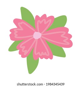 Flor rosa vectorial de forma interesante con pétalos verdes. Flores para el diseño de tarjetas para niños, carteles, impresión en tela.