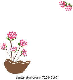 Vector - Pink flower in jar isolated on white background. 