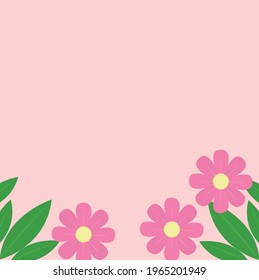 vector pink flower with leaves on light pink background