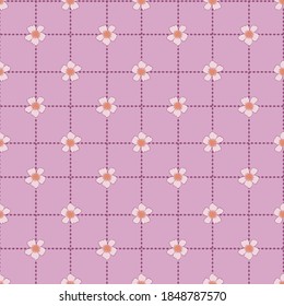 Flores de color rosa vectorial y comprobar el fondo del patrón sin fisuras. Perfecto para los proyectos de tela, fondo de pantalla, scrapbooking.