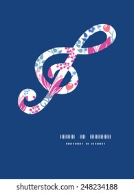 Vector pink flowers clef musical silhouette pattern frame