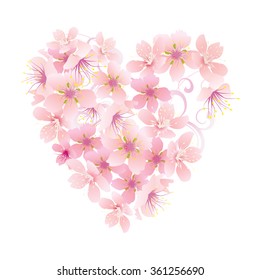 vector pink flowers heart isolated on white