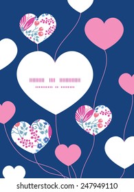 Vector pink flowers heart symbol frame pattern invitation greeting card template