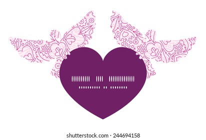 Vector pink flowers lineart birds holding heart silhouette frame pattern invitation greeting card template