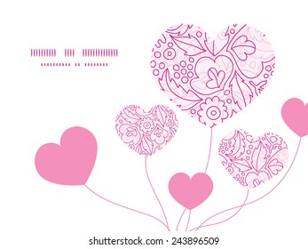 Vector pink flowers lineart heart symbol frame pattern invitation greeting card template