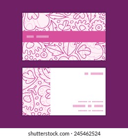 Vector pink flowers lineart horizontal stripe frame pattern business cards set