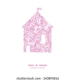 Vector pink flowers lineart house silhouette pattern frame