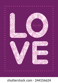 Vector pink flowers lineart love text frame pattern invitation greeting card template