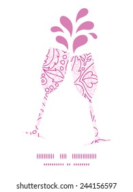 Vector pink flowers lineart toasting wine glasses silhouettes pattern frame