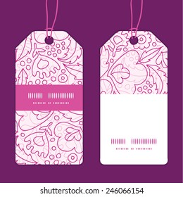 Vector pink flowers lineart vertical stripe frame pattern tags set