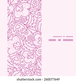 Vector Pink Flowers Lineart Vertical Frame Seamless Pattern Background