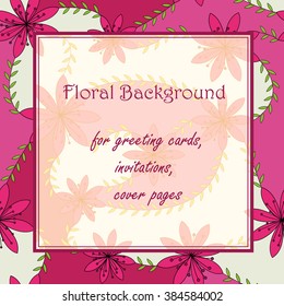 Vector pink flowers with stamens background