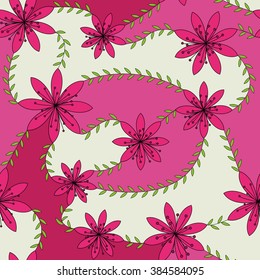 Vector pink flowers with stamens pattern colorful