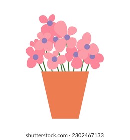 Vector pink flowers in vase flat illustration
