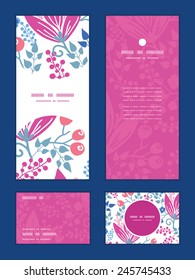 Vector pink flowers vertical frame pattern invitation greeting, RSVP and thank you cards set