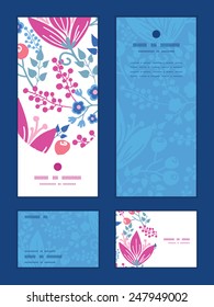 Vector pink flowers vertical frame pattern invitation greeting, RSVP and thank you cards set