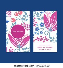 Vector pink flowers vertical round frame pattern business cards set