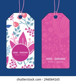 Vector pink flowers vertical round frame pattern tags set