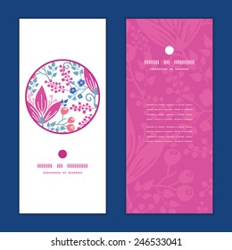 Vector pink flowers vertical round frame pattern invitation greeting cards set