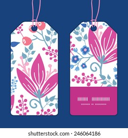 Vector pink flowers vertical stripe frame pattern tags set
