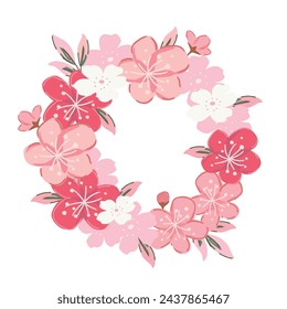 Ilustración del marco de la corona de flores rosas del vector