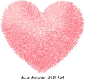 Vector pink fluffy heart isolated on white background