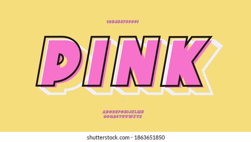 Vector pink font 3d bold style modern typography for infographics, motion graphics, video, promotion, decoration, logotype, poster, t shirt, book, animation, banner, game, printing. 10 eps