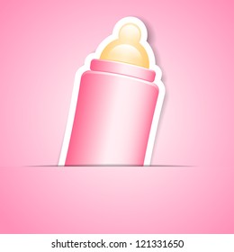 Vector pink frame with baby bottle