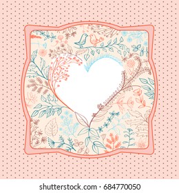 vector pink frame Heart and floral pattern