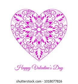 Vector Pink Fretwork Floral Heart over White. Happy Valentines Day. Element for romantic love projects, holidays and designs.