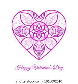 Vector Pink Fretwork Floral Heart. Happy Valentines Day Holiday