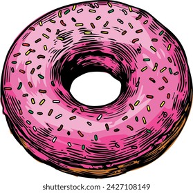Vector Pink frosted donut on white background.



